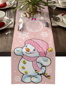 Рождественский розовый снеговик Фонарь Домашний декор Стол Бегун Свадебное украшение Скатерть Кухонный стол Салфетки