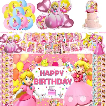 Розовая тема Персиковая принцесса Девочка День рождения Украшение Посуда Бумажные тарелки Чашки Латекс Баллон Детский душ Принадлежности для вечеринок