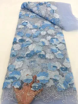 Роскошная небесно-голубая кружевная ткань с пайетками из бисера Африканская кружевная ткань 2024 Высококачественная нигерийская сетчатая кружевная ткань для вечернего платья