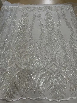 Роскошные белые кружевные пайетки из бисера Африканская кружевная ткань 2023 Высококачественная нигерийская сетчатая кружевная ткань для вечернего платья Шьют KCD23104