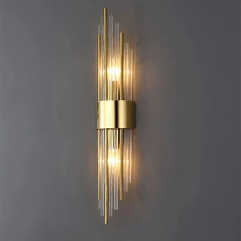 Роскошный прозрачный кристаллический светодиодный настенный светильник E14 Лампочка из нержавеющей стали Настенные светильники для фойе, спальни, прохода, столовой, золотых черных бра