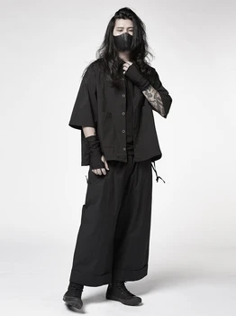  Рубашка в стиле Ямамото Темная мужская повседневная модная рубашка Дизайн Ощущение маленького свободного плеча