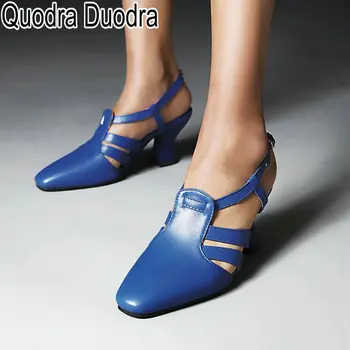Сандалии новые женская обувь лето мода гладиатор женский толстый высокий каблук покрывать носок зеленый сплошной синий пряжка Дамы большой размер 34-43