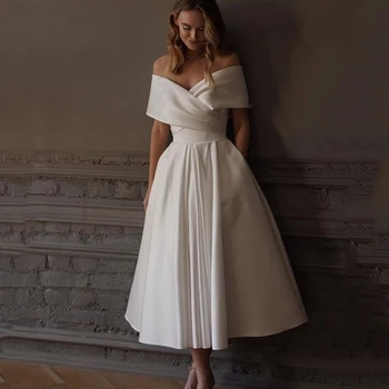 Свадебное платье принцессы-русалки с открытыми плечами атласное короткое свадебное платье Vestidos De Nnovia Настроить по размерам Robe de Maries
