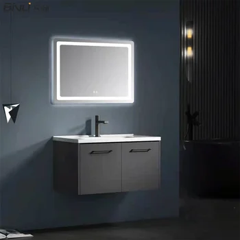  светодиодное умное зеркало для ванны с защитой от запотевания, настенное умывальник из нержавеющей стали для ванной комнаты  светодиодное умное зеркало для ванны с защитой от запотевания, настенное умывальник из нержавеющей стали для ванной комнаты 1