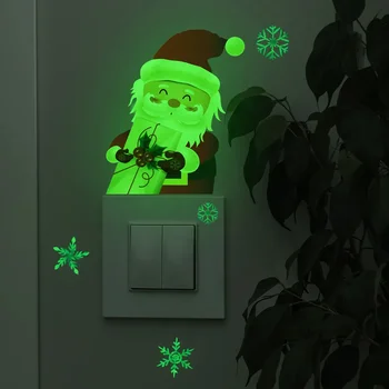 Светящийся Санта-Клаус Переключатель Наклейка Рождественское украшение дома Спальня Гостиная Декор Обои Светящиеся в темноте наклейки на стены
