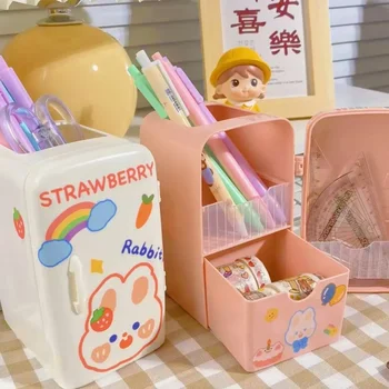  симпатичный мини-холодильник в форме держателя ручки настольный органайзер коробка мультфильм девушка канцелярские товары большой емкости офисное хранение бесплатная наклейка