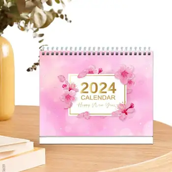  Симпатичный настольный календарь Spiral 2024 Stand Up Desk Цветочный календарь Декоративный календарь с 12-месячным портативным настольным календарем для