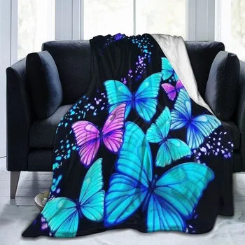 Синяя бабочка Бросок Фланелевый флис Шик Супер Мягкое теплое плюшевое одеяло для спальни Диван Диван