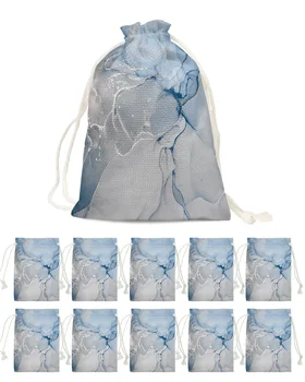 Синяя мраморная текстура Рождественские конфетные сумки Подарочный пакет Санта-Клауса Украшения для домашней вечеринки Navidad Рождественские льняные подарочные пакеты Упаковочные принадлежности