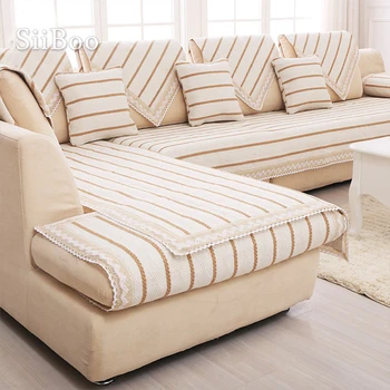 Современный белый коричневый полосатый хлопковый лен чехол для дивана кружевной декор чехлы для мебели канапе SP3617 БЕСПЛАТНАЯ ДОСТАВКА