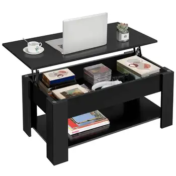 Современный журнальный столик SmileMart со скрытым отделением и местом для хранения, черный