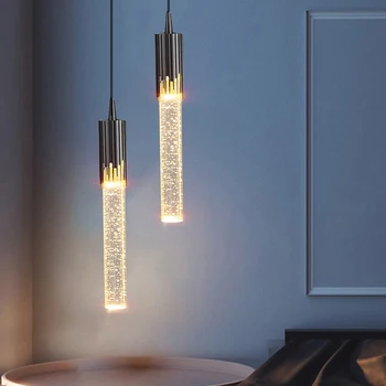 Современный креативный кристалл светодиодный подвесной светильник прикроватная столовая гостиная ресторан люстра золотая черная хрустальная трубка подвесная лампа