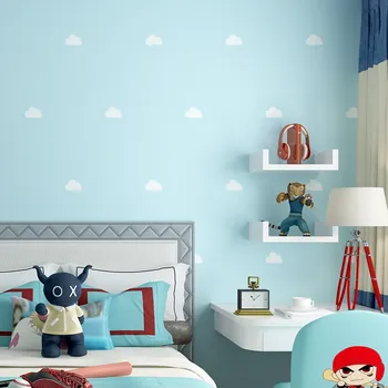 Современный минималистичный голубое небо, белые облака, фрески, обои, детская комната, фон, фотообои, наклейки для домашнего декора