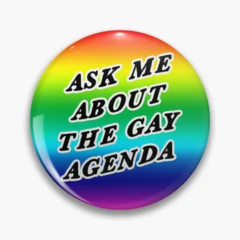 Спросите меня о повестке дня ЛГБТКИА Q Мягкая кнопка Булавка Женщины Ювелирные изделия Лацкан Булавка Мультфильм Милый Подарок Креативная Одежда Значок Брошь Смешной