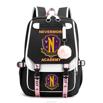 Среда Рюкзак Аддамс Ноутбук для девочек-подростков Рюкзак Студент Наплечная школьная сумка Школьная сумка Nevermore Academy Mochilas