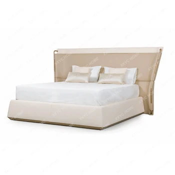  стиль постмодернистская кожаная ткань спальня двуспальная кровать вилла спальня мягкая кровать