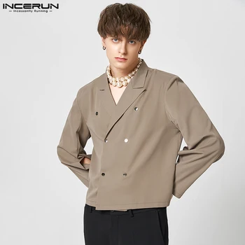 Стильные топы в повседневном стиле INCERUN Новые мужские короткие пиджаки с раздельными пуговицами Street Male Solid Well Fit Suit Куртки S-5XL 2023