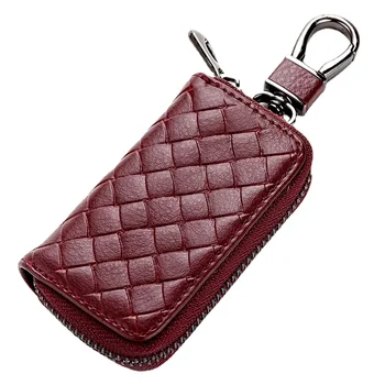  сумка для ключей кожаная городская простая мода высокого класса мужская сумка для ключей от автомобиля новая плетеная тисненая молния удобная