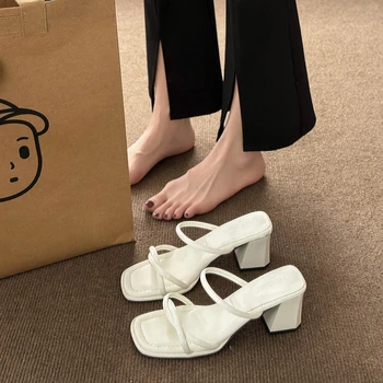 Тапочки для женщин носить на улице летом 2023 года Новые изысканные французские сандалии на высоком каблуке небольшого роста на толстом каблуке