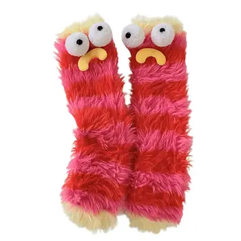 Теплые пушистые носки Уютные мультяшные декор Зимние носки для женщин Плюшевые противоскользящие носки для пола средней трубы с эластичным пушистым покрытием для сна