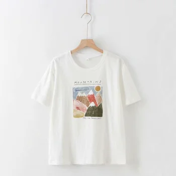 Топы Женская хлопковая футболка с коротким рукавом в стиле колледжа Женская белая топ с половиной рукава Феминистская рубашка Kawaii Топы Ropa De Mujer