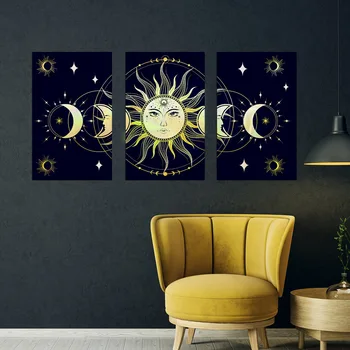 три разных картины солнца и звездного неба, украшение гостиной, самоклеящиеся наклейки