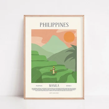 Филиппинские плакаты, Манильские гравюры, ретро настенные минималистские плакаты, иллюстрации, модерн середины века, богемный стиль, путешествия