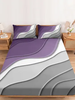 Фиолетово-серый градиент Абстрактная простыня с эластичными лентами Нескользящие регулируемые наматрасники для односпальной двуспальной кровати