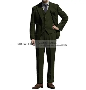 Формальный мужской пиджак 3 шт. Пиджак с зубчатыми лацканами + жилет + брюки Плоский приталенный деловой пиджак Повседневный мужской костюм Пальто Женихи Костюмы для мужчин