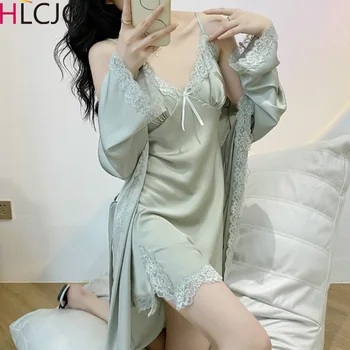Французская сексуальная пижама для женщин весна/лето подвесная ночная рубашка ледяной шелковый халат комплекты имитационная шелковая пижама искушение пижамы