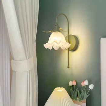  французский кремовый цветок спальня прикроватная настенная лампа теплые сельские декоративные светильники для гостиной круглый проход лестница