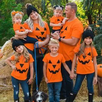 Футболка на Хэллоуин тыква оранжевый европейский и американский костюм родителя и ребенка Элементы Хэллоуина