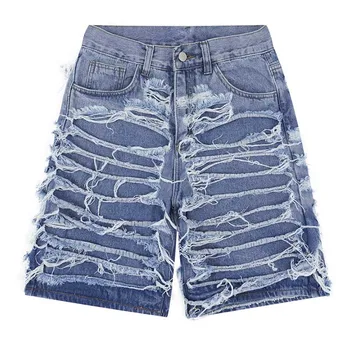 Хип-хоп рваные повседневные джинсовые шорты Harakuju Streetwear прямые джинсовые шорты для мужчин