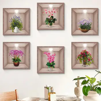 Художественные наклейки на стены Наклейки на стену без повреждений Потрясающее украшение комнаты 3D виниловая наклейка на стену с вазами Дизайн Зеленый для простых