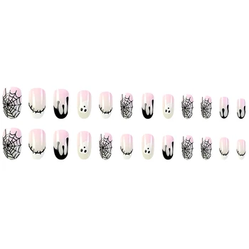 Хэллоуин Spiderweb Print Накладные ногти Sweet & Cool Style Многоразовые накладные ногти для женщин и девочек Маникюрный салон