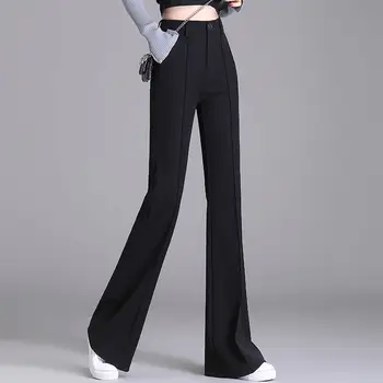  Черные расклешенные брюки для женщин весной 2023 года Новые узкие укороченные брюки с высокой талией Эластичный эластичный костюм с широкими штанинами Длинный