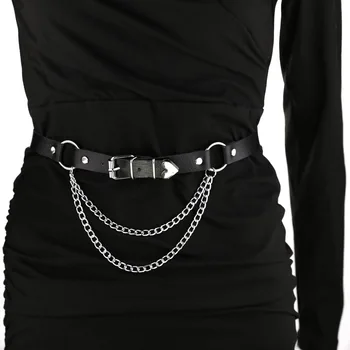  Черный кожаный ремень для тела Сексуальные женщины в стиле панк Сердечные ремни Девушки Талия Живот Ювелирные изделия Y2K Rave Аксессуар