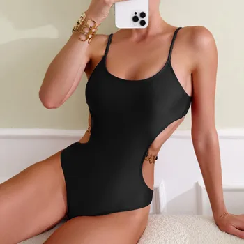 Черный цельный купальник женский кружевной сексуальный купальник с недоуздком монокини женский купальный костюм боди с вырезом купальник одежда для плавания