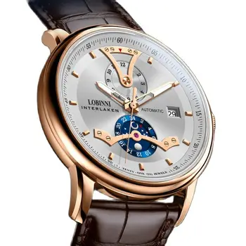 Швейцария LOBINNI Мужские часы Роскошный бренд Автоматические механические многофункциональные 50M Водонепроницаемые сапфировые светящиеся часы L18018