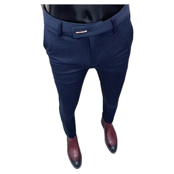 Шикарные полосатые темно-синие брюки мужские элегантные узкие брюки с узким костюмом для лодыжек брюки для мужчин офисные брюки для вечеринок мужские классические брюки Шикарные полосатые темно-синие брюки мужские элегантные узкие брюки с узким костюмом для лодыжек брюки для мужчин офисные брюки для вечеринок мужские классические брюки 4