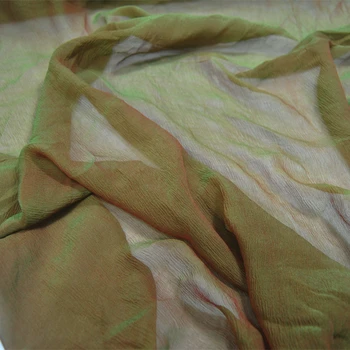 Широкая окрашенная пряжей красная и зеленая шелковая морщинистая шифоновая пряжа рубашка юбка платье шелковая ткань для одежды