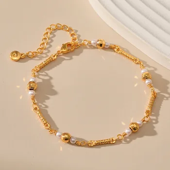  элегантный дизайн женский металлический браслет с бусинами регулируемый размер изысканный 18-каратный золотой цвет женские браслеты хороший ювелирный подарок