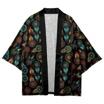 Японская черная куртка-кимоно с принтом Harajuku Hip Hop Мужская уличная рубашка Летнее свободное кимоно Японская черная куртка-кимоно с принтом Harajuku Hip Hop Мужская уличная рубашка Летнее свободное кимоно 1