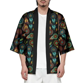 Японская черная куртка-кимоно с принтом Harajuku Hip Hop Мужская уличная рубашка Летнее свободное кимоно Японская черная куртка-кимоно с принтом Harajuku Hip Hop Мужская уличная рубашка Летнее свободное кимоно 2