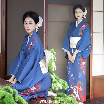Японское традиционное платье-кимоно с принтом оби цветок воздушные платья костюм женщины женщины гейша хаори юката кимоно платье костюм