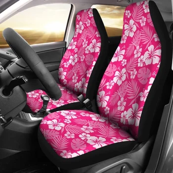  Ярко-розовый пурпурный цветок гибискуса Чехлы для автомобильных сидений Гавайский цветок Полинезийский узор, 2 Универсальный защитный чехол переднего сиденья