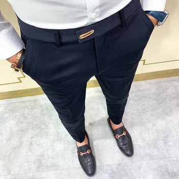 Летние мужские повседневные брюки стрейч тонкие прямые классические синий черный серый бренд тонкие деловые формальные офисные брюки плюс размер мужчины