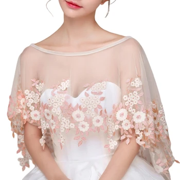 Свадьба для куртки Розовый цветок Вышивка Аппликации Свадебная шаль Накидки